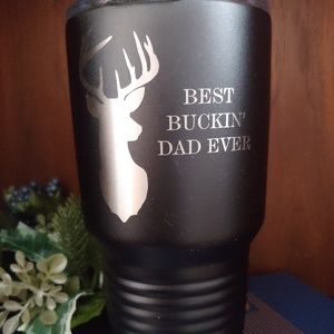 "Best Buckin' Dad Ever" Engraved Travel Mug-NEW